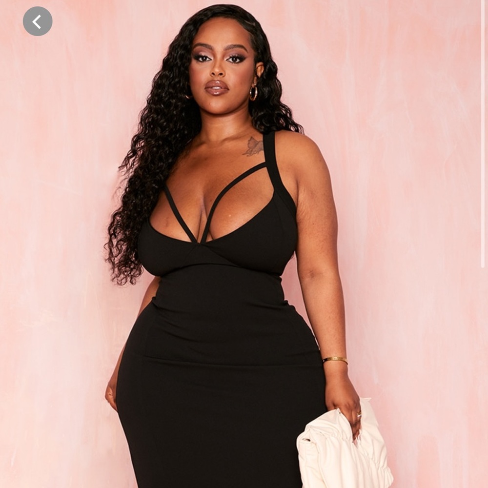 Pretty Little Thing Black Strap Midi Detail Dress